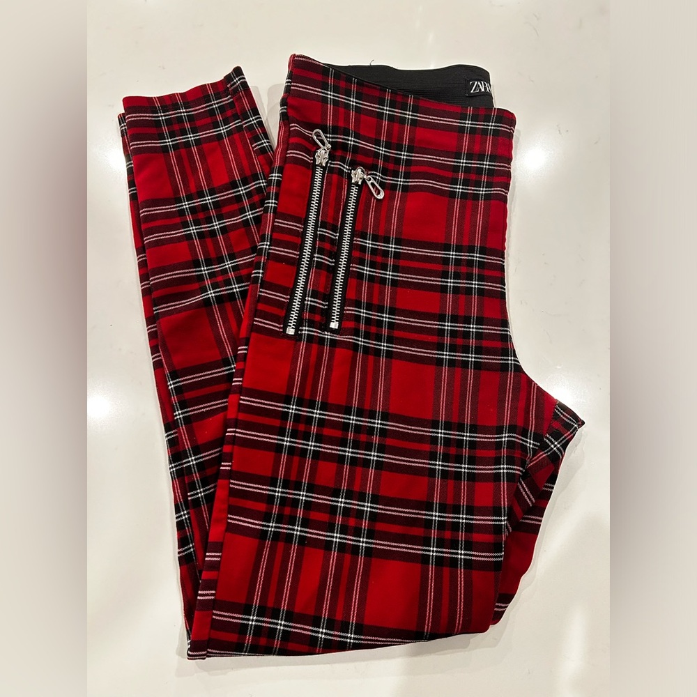 Zara Red black white plaid legging
